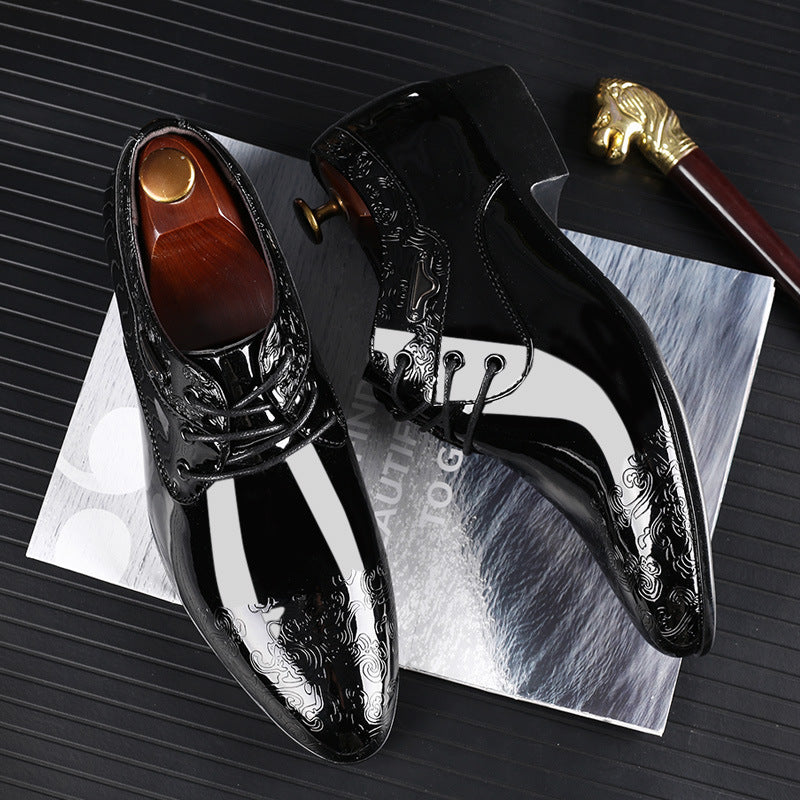 Men's Patent Derby Dress Shoes Embossed Trim Cushioned