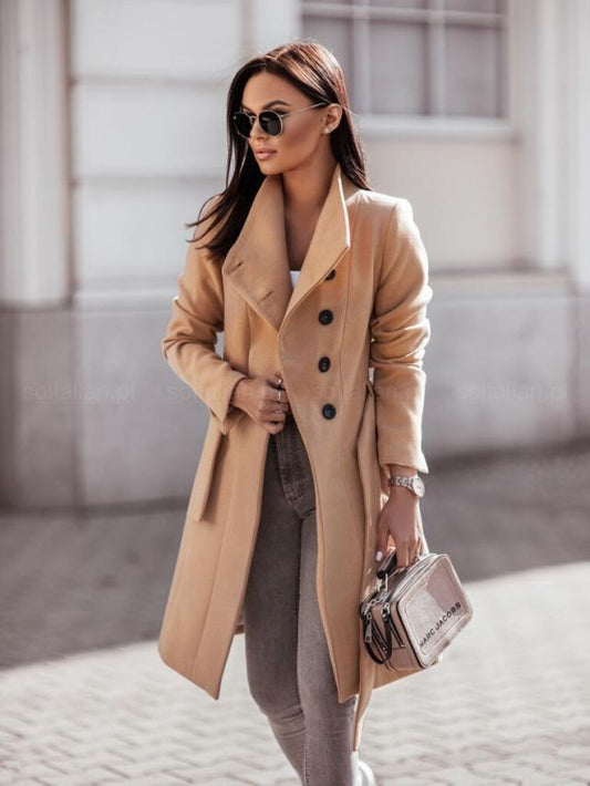 Women's Waterproof Belted Long Trench Coat Button-Front