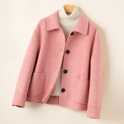 Women's Relaxed Check Tweed Jacket Pockets Button-Front