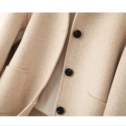Women's Relaxed Check Tweed Jacket Pockets Button-Front