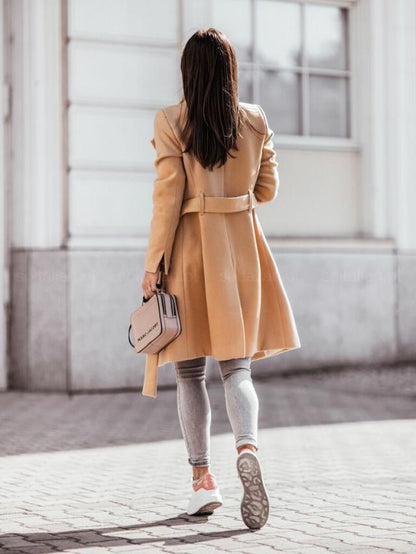Women's Waterproof Belted Long Trench Coat Button-Front