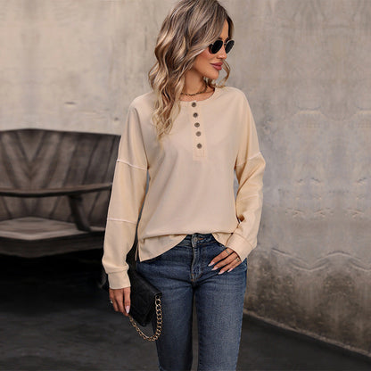 Women's Long-Sleeve Top Side Slit Relaxed-Fit
