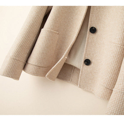 Women's Relaxed Check Tweed Jacket Pockets Button-Front