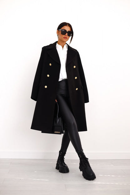 Women's Double-Breasted Long Coat Relaxed-Fit