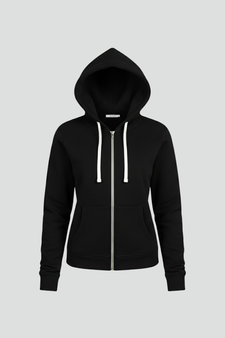 Women's Drawstring Zip-Up Hoodie Pockets