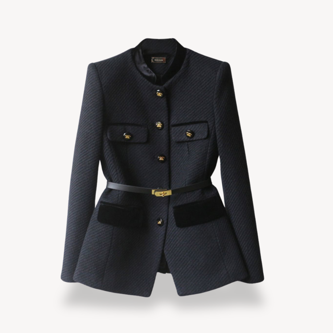 Women's Tailored Belted Work Blazer Pockets