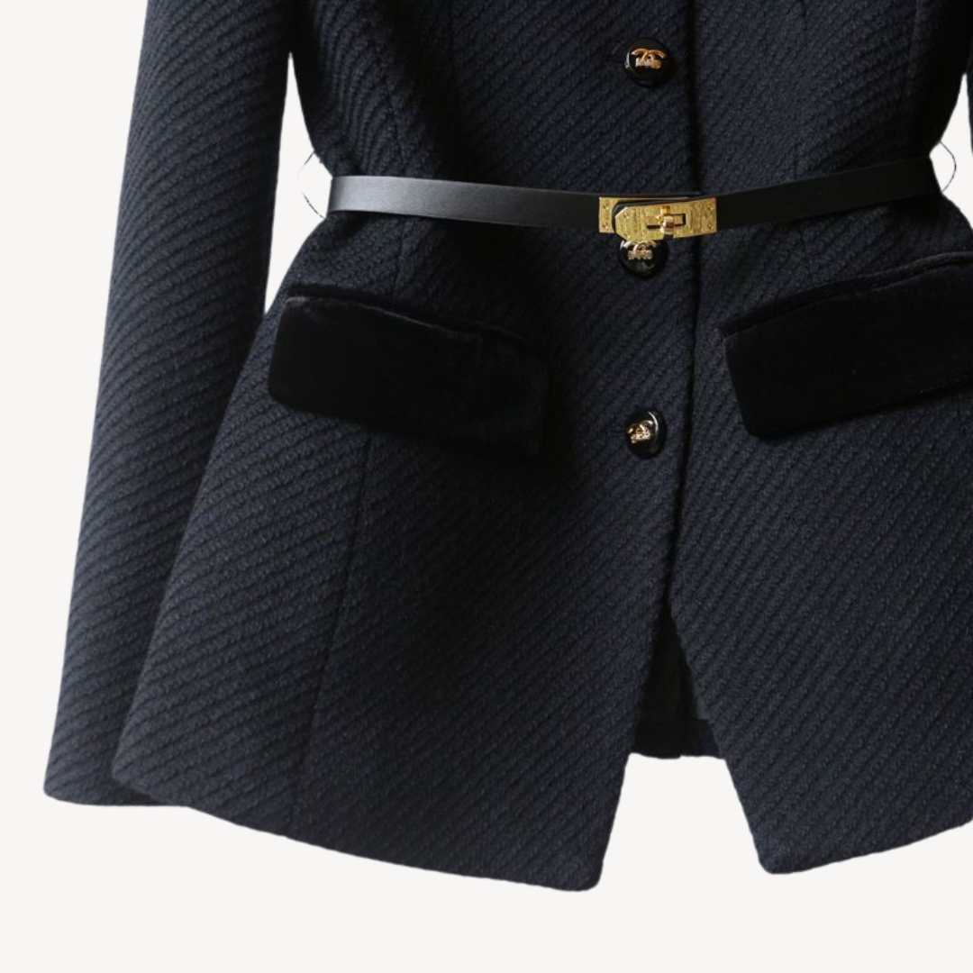 Women's Tailored Belted Work Blazer Pockets