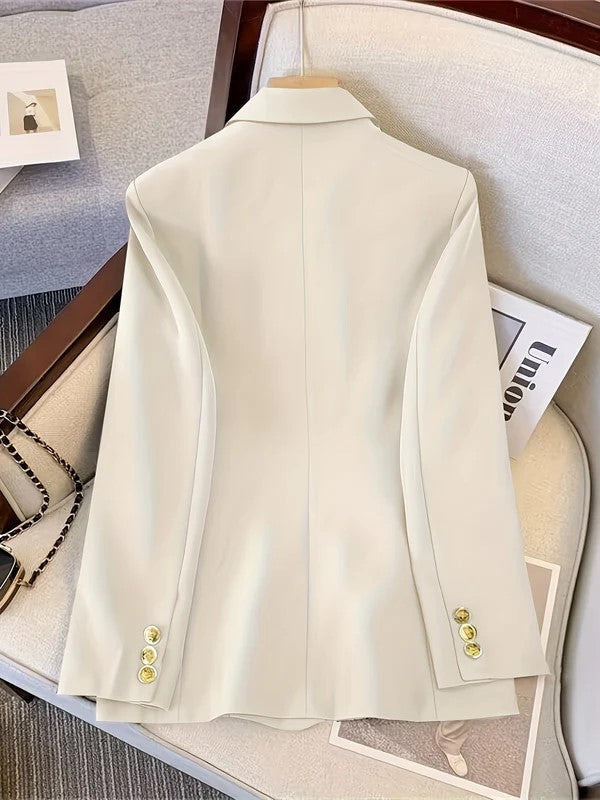 Women's Tailored Double-Breasted Suit Blazer Pockets
