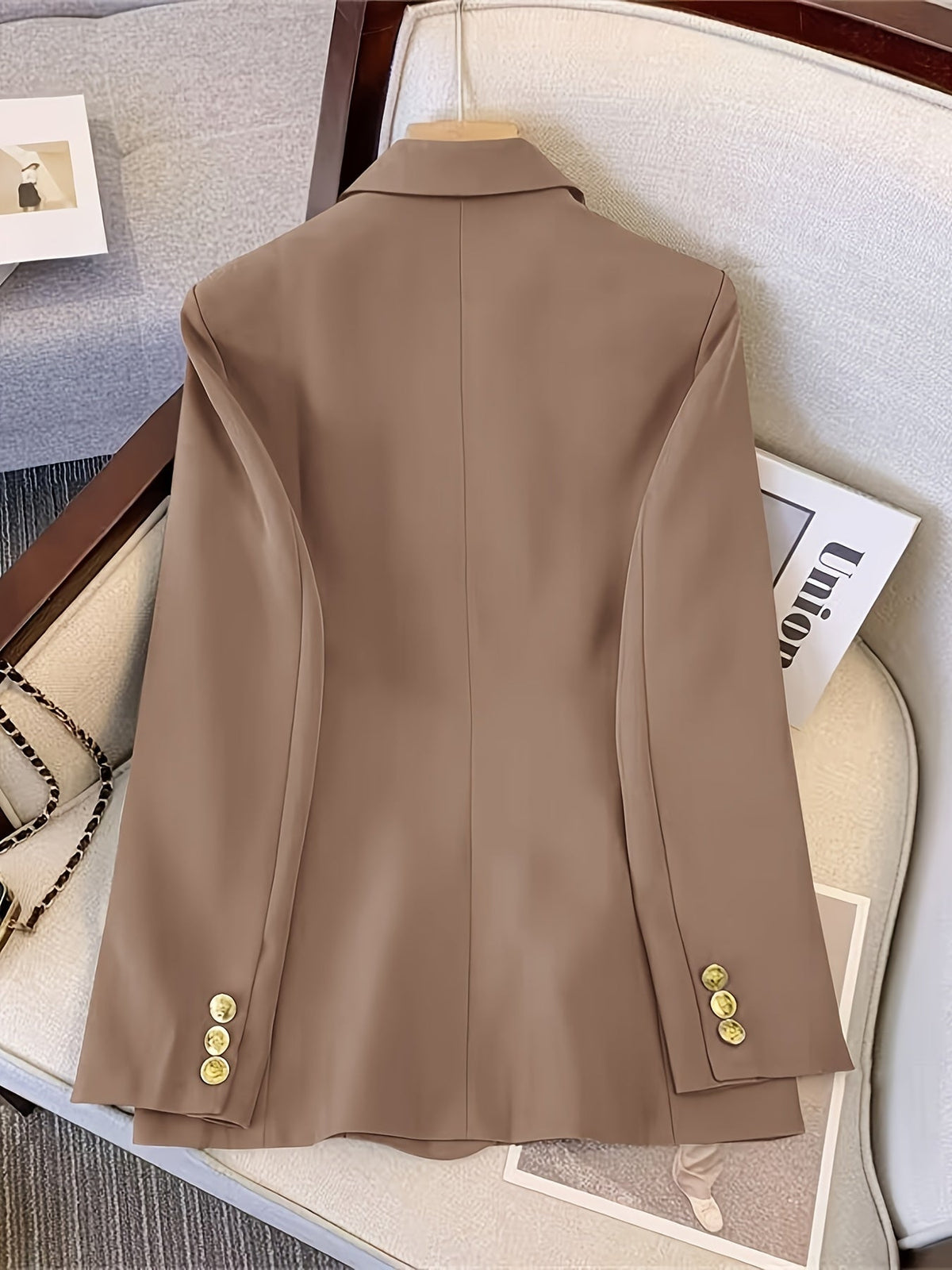 Women's Tailored Double-Breasted Suit Blazer Pockets