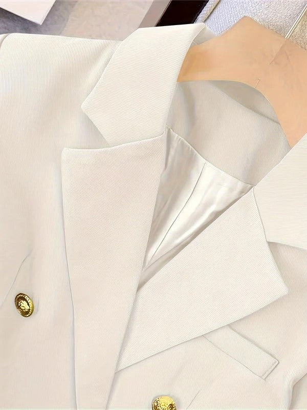 Women's Tailored Double-Breasted Suit Blazer Pockets