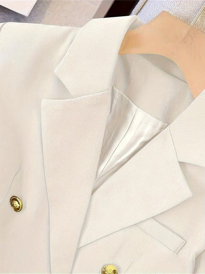 Women's Tailored Double-Breasted Suit Blazer Pockets
