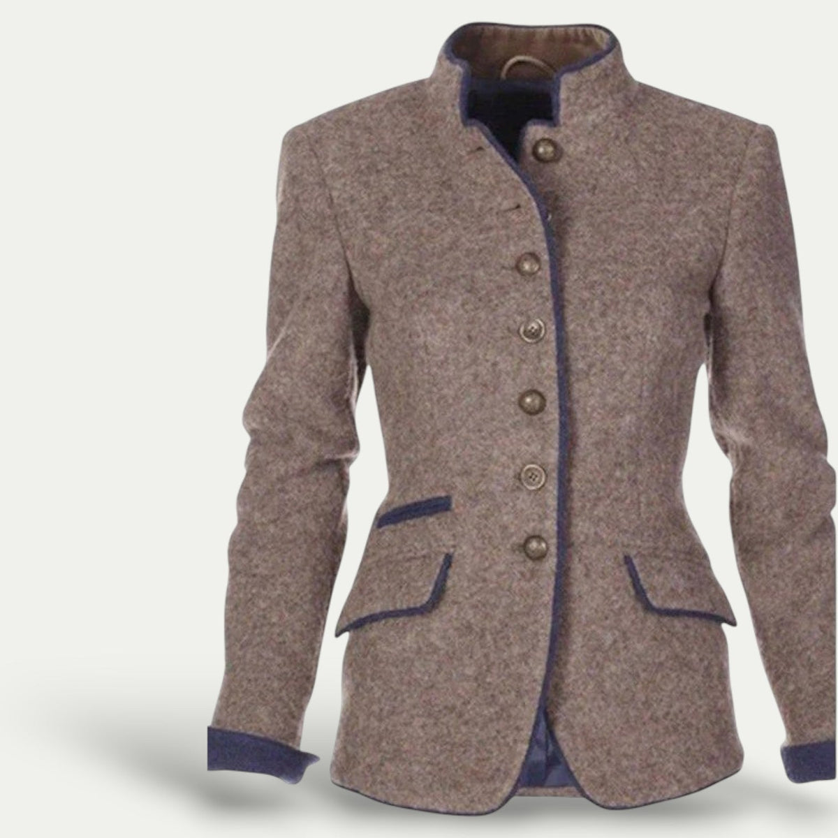 Women's Tailored Contrast-Trim Work Blazer Pockets Stand Collar