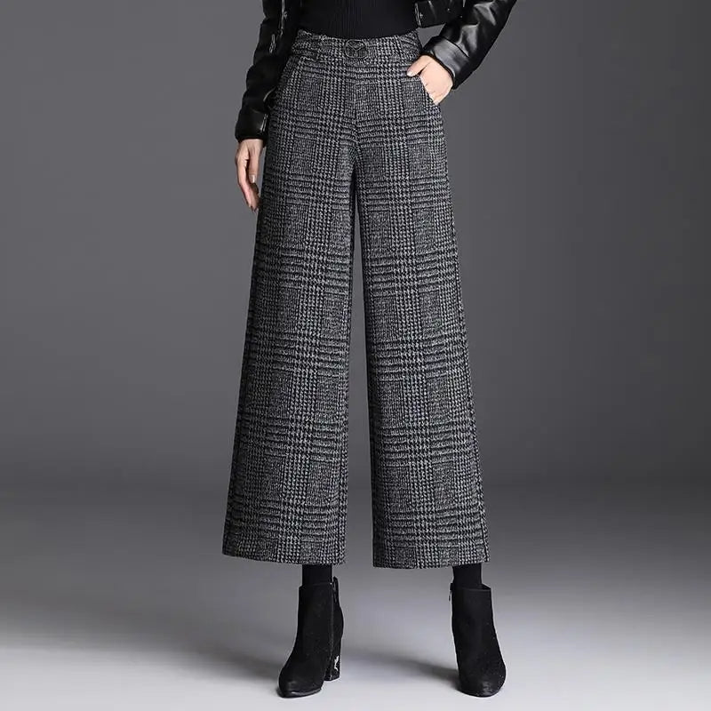 Women's Check Wide-Leg Trousers
