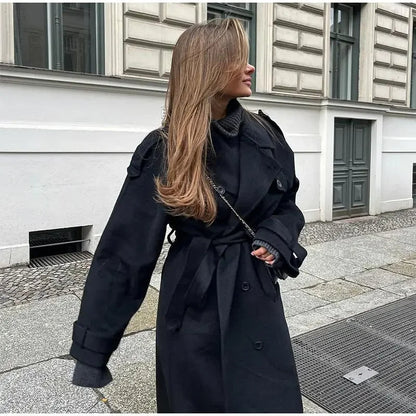 Women's Double-Breasted Long Trench Coat Workwear