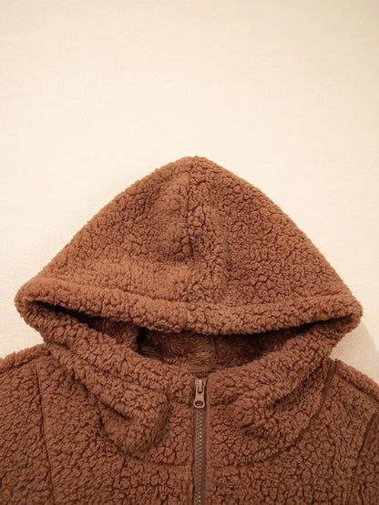 Women's Zip-Up Winter Teddy Jacket Pockets Oversized
