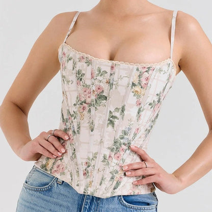 Women's Floral Boned Bustier Corset Top