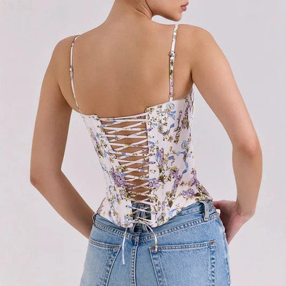 Women's Floral Boned Bustier Corset Top