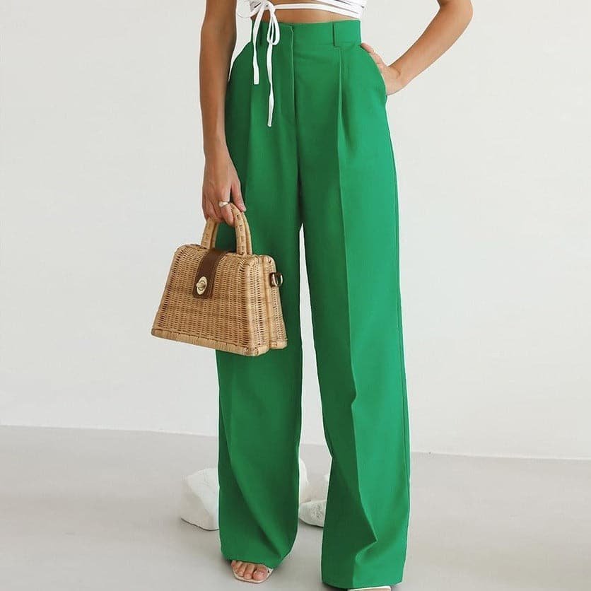 Women's Linen Pleated High-Waisted Wide-Leg Trousers