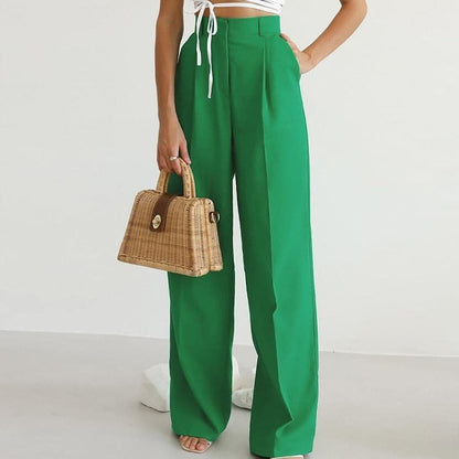 Women's Linen Pleated High-Waisted Wide-Leg Trousers