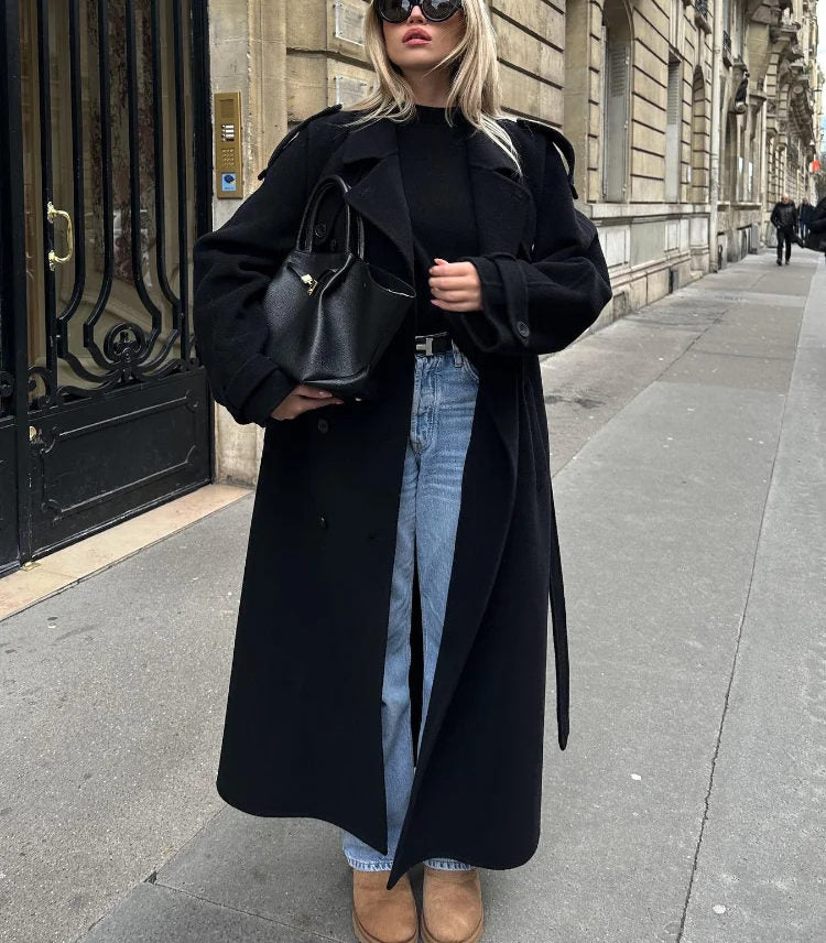 Women's Double-Breasted Long Trench Coat Workwear