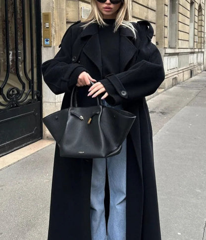 Women's Double-Breasted Long Trench Coat Workwear