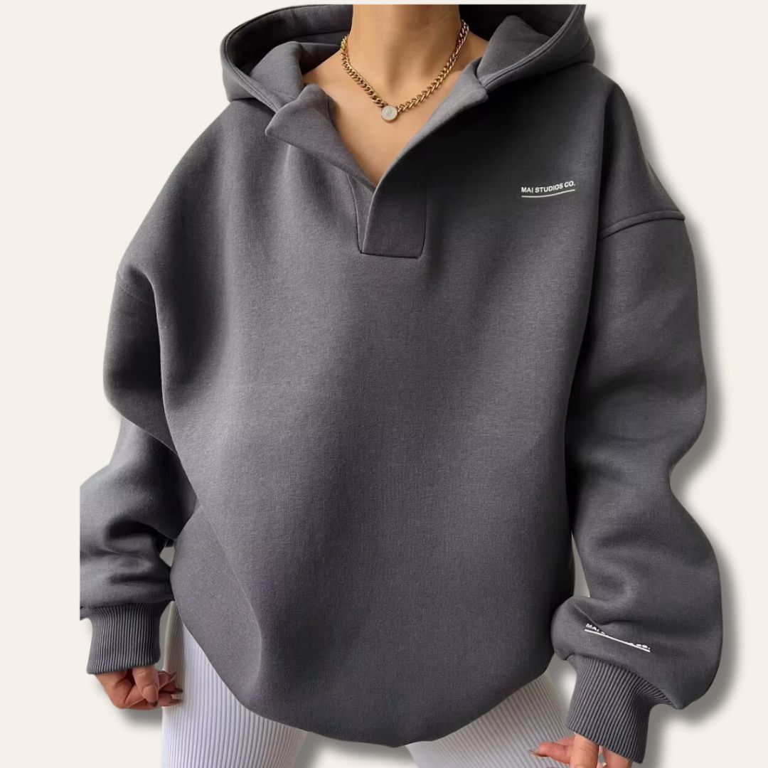 Women's Oversized Notch-Neck Pullover Hoodie