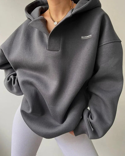 Women's Oversized Notch-Neck Pullover Hoodie