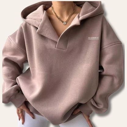 Women's Oversized Notch-Neck Pullover Hoodie