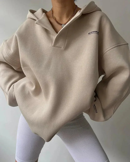 Women's Oversized Notch-Neck Pullover Hoodie