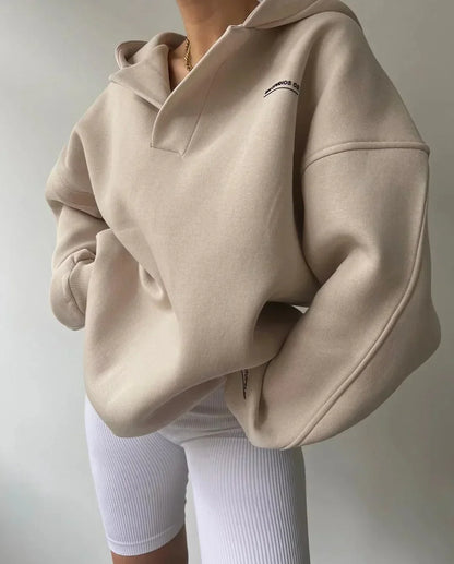 Women's Oversized Notch-Neck Pullover Hoodie