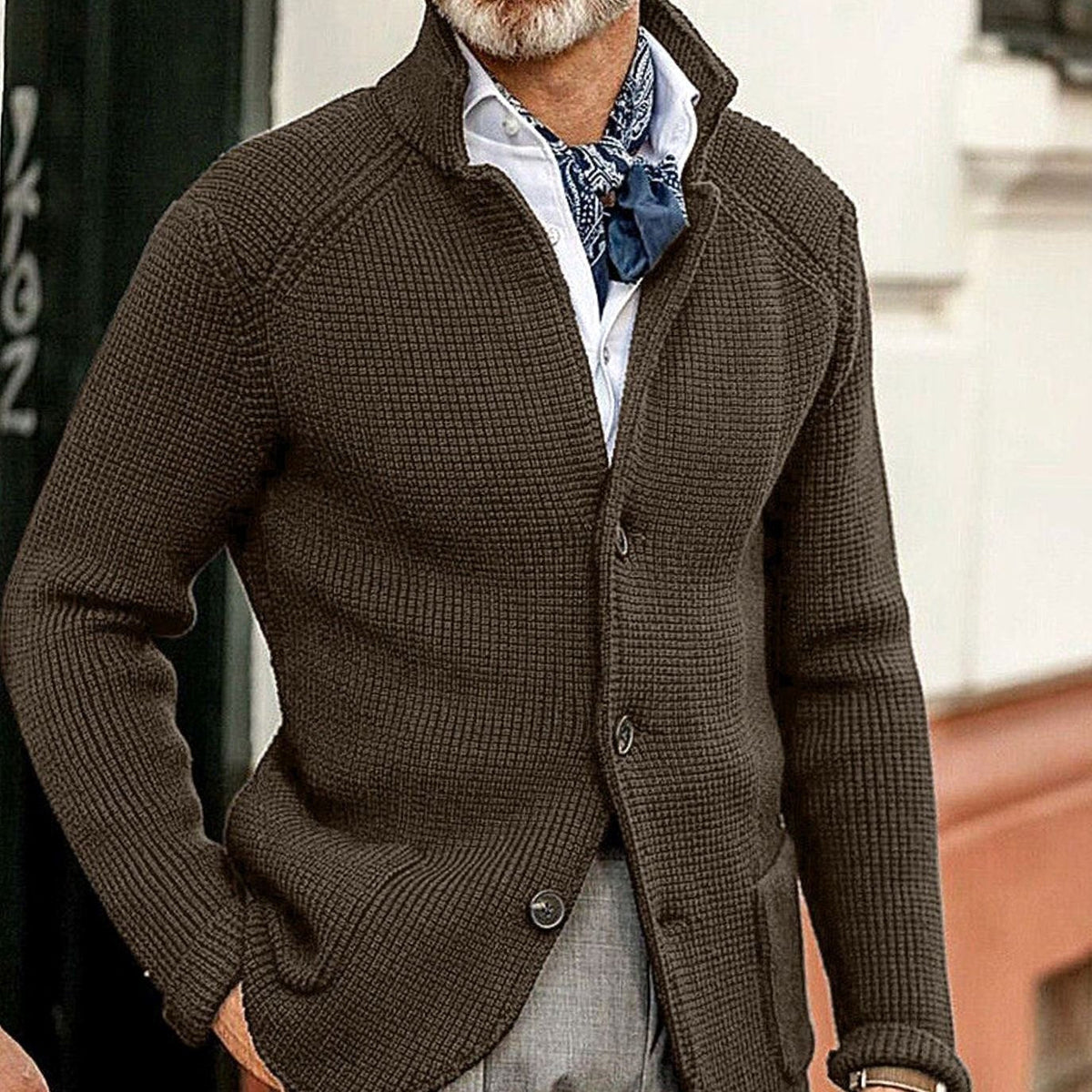 Men's Button-Up Waffle-Knit Cardigan Jacket