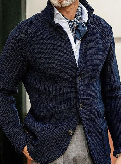 Men's Button-Up Waffle-Knit Cardigan Jacket