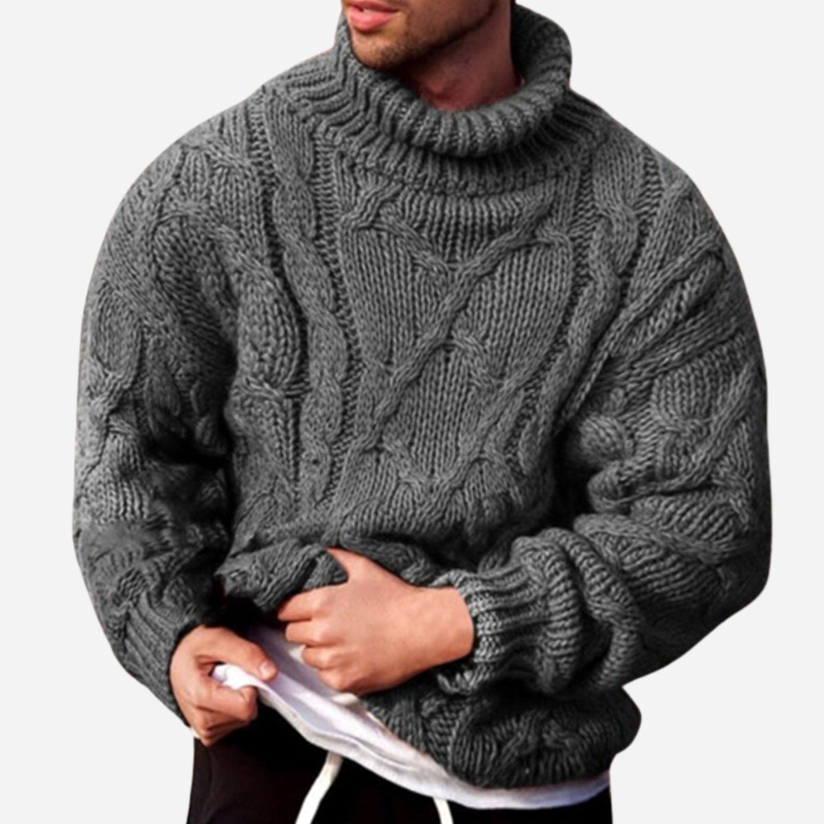 Men's Chunky Cable-Knit Turtleneck Winter Jumper