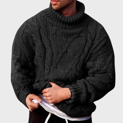 Men's Chunky Cable-Knit Turtleneck Winter Jumper