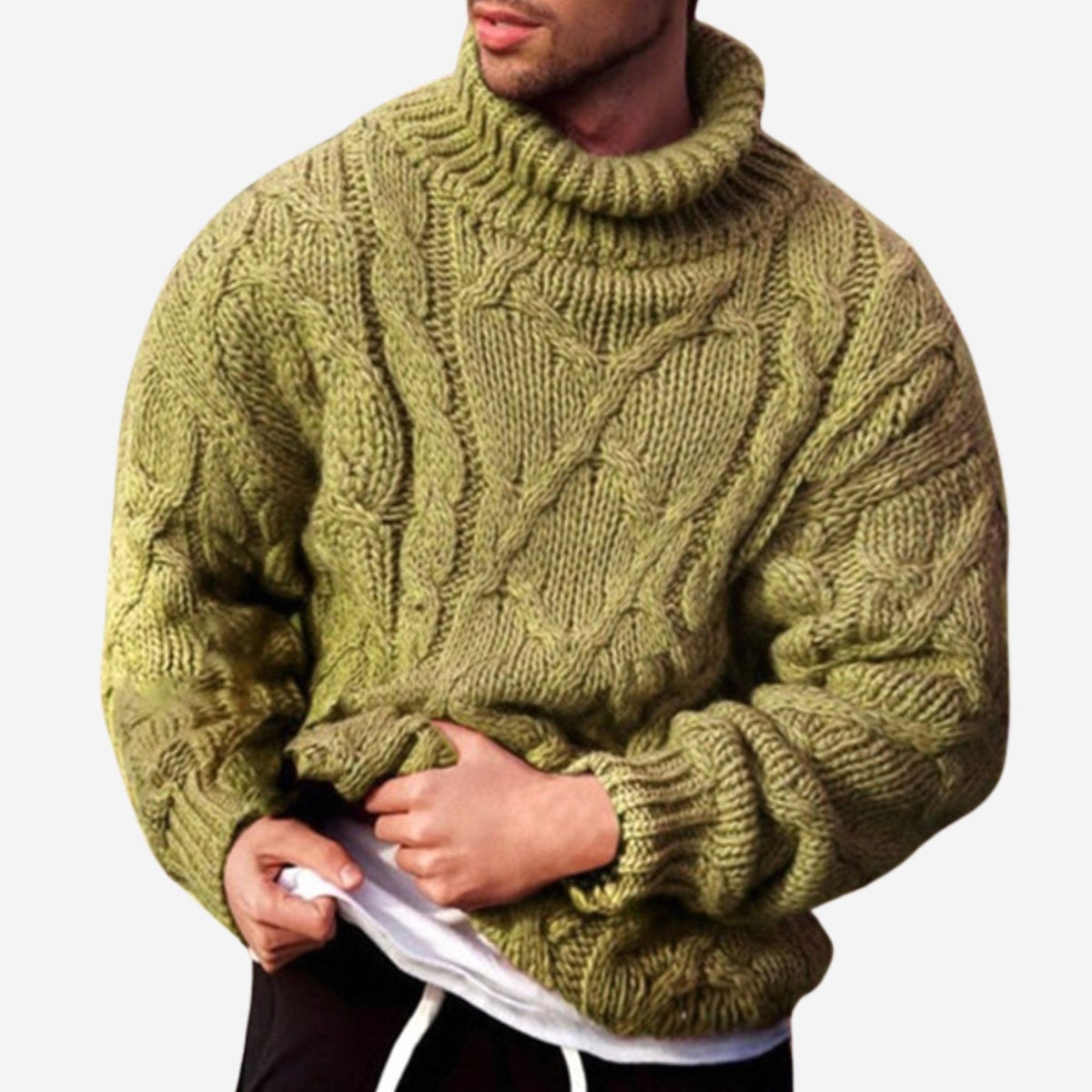 Men's Chunky Cable-Knit Turtleneck Winter Jumper
