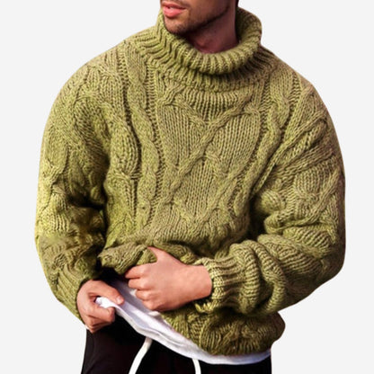 Men's Chunky Cable-Knit Turtleneck Winter Jumper
