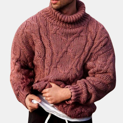 Men's Chunky Cable-Knit Turtleneck Winter Jumper