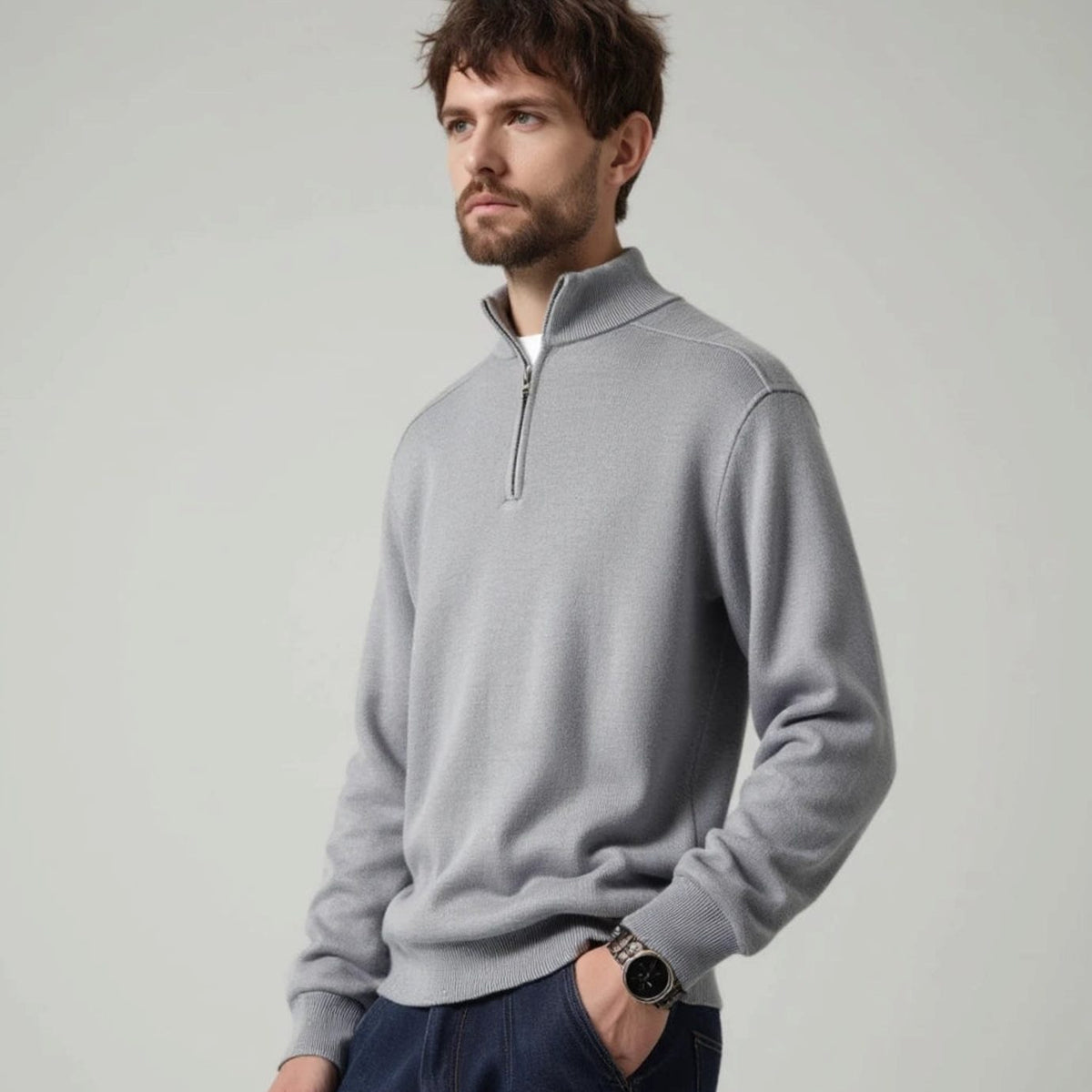 Men's Half-Zip Knitted Jumper Winter Pullover