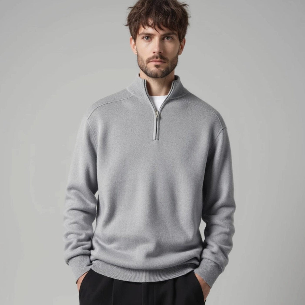 Men's Half-Zip Knitted Jumper Winter Pullover
