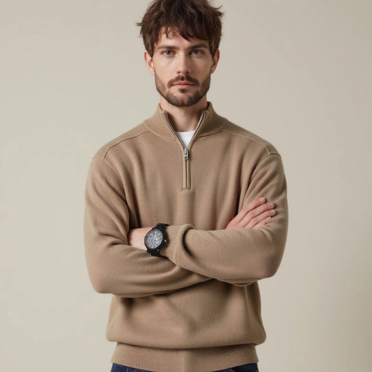 Men's Half-Zip Knitted Jumper Winter Pullover