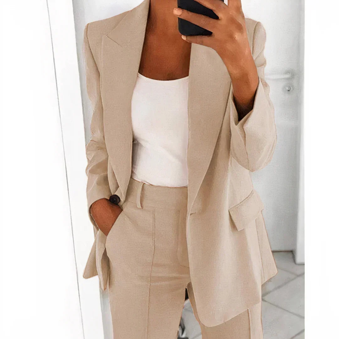 Women's Blazer and Trouser Suit Set Elastic Waist Relaxed-Fit