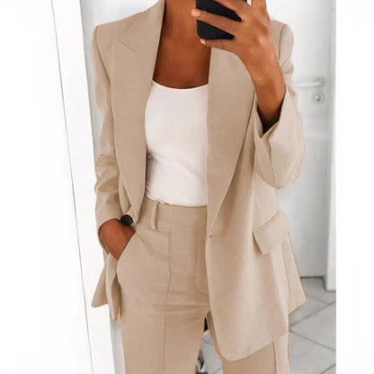 Women's Blazer and Trouser Suit Set Elastic Waist Relaxed-Fit