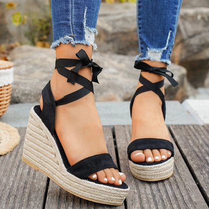 Women's Espadrille Platform Lace-Up Wedge Sandals Cushioned