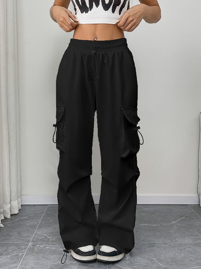 Women's Relaxed Drawstring Wide-Leg Cargo Trousers
