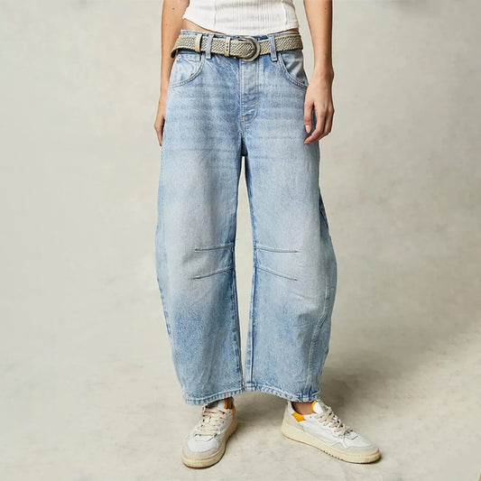 Women's Heavyweight Denim Cropped Barrel-Leg Jeans