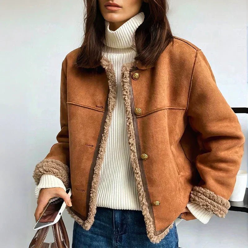 Women's Suede Jacket Button-Front Oversized
