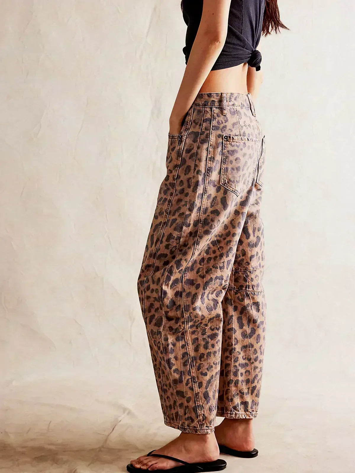Women's Leopard Print Wide-Leg Jeans