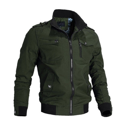 Men's Military Bomber Jacket Side Pockets Stand Collar